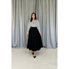 Modasize Siyah Uzun Pileli Etek