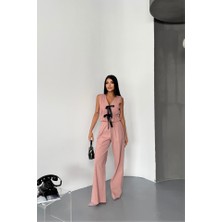 Modasize Gofre Bluz-Pantolon Tk Kurdele Detaylı - Somon