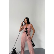 Modasize Gofre Bluz-Pantolon Tk Kurdele Detaylı - Somon