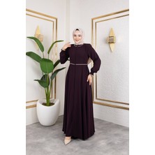 Nevayla Moda Yaka ve Bel Nakış Detaylı Ferace - Gri / F0143