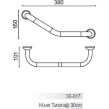 Bella Açılı Küvet Tutamağı Barı 30CM (10 Yıl Paslanmaz Garantili)