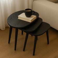 Trihome 3 Lü Masif Ahşap Zigon Sehpa Seti Doğal ve Modern Yan Sehpa