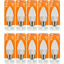 (10 adet) Osaka 9W (70W) Sarı Işık (3000K) E27 DUYLU (Kalın Duy) LED Mum Ampul
