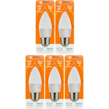 (5 adet) Osaka 9W (70W) Sarı Işık (3000K) E27 DUYLU (Kalın Duy) LED Mum Ampul