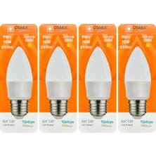 (4 adet) Osaka 9W (70W) Sarı Işık (3000K) E27 DUYLU (Kalın Duy) LED Mum Ampul