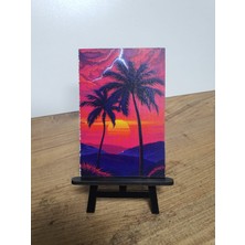 2 Adet Palmiyeler ve Günbatımı Mini Tablo
