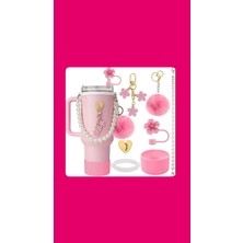 P&s 34 - 40 oz pipetli termos aksesuar seti silikon taban koruyucu, pipet kapağı, charm