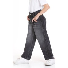 Kız Çocuk Taşlı Geniş Paça Bel Ayarlı Kot Pantolon