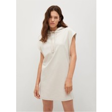 Kadın Açık/pastel Gri Kapüşonlu Pamuklu Elbise