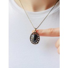 Doğal Taş Oniks Doğal Taşlı Desenli Otantik Kadın Kolye 45 cm Zincirli EUK34O