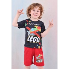 Pjkskt LEGO Desenli Kırmızı Şortlu Erkek Çocuk Kısa Kol Takım 7606-K
