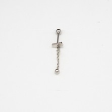 Top Sallantılı Zincirli Paslanmaz Cerrahi Çelik Piercing… Gümüş/Silver Renkli (Targus Helix Conch Flat)