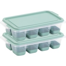 Mini Kapaklı Silikon Buzluk - Kolay Çıkarım, Güvenli Istifleme, Kompakt Tasarım, Kırılmaz, Gıdayla Uyumlu, Üst Üste Dizilebilir Pratik Buz Haznesi (Yeşil)