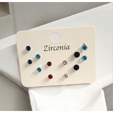 12 Adet Renkli Zirkon Tek Taşlı Küpe