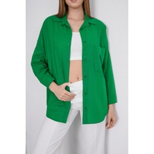 Paw Garage Kadın London Keten Tek Cepli Oversize Gömlek, Premium Kalite Keten Gömlek