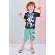 Pjkskt Sonic Desenli Yeşil Şortlu Erkek Çocuk Kısa Kol Takım 7613-Y