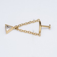 Üçgen Taş Sallantılı Zincirli Paslanmaz Cerrahi Çelik Piercing… Altın/Gold Renkli ve Şeffaf Taşlı (Targus Helix Conch Flat)