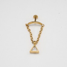 Üçgen Taş Sallantılı Zincirli Paslanmaz Cerrahi Çelik Piercing… Altın/Gold Renkli ve Şeffaf Taşlı (Targus Helix Conch Flat)
