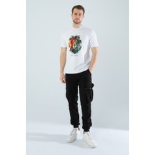 Unisex Slim Fit Kesim Aslan Dijital Baskılı Pamuklu Likralı Kısa Kol T-Shirt