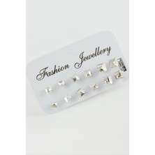 12 Adet Kare Tek Taşlı Küpe