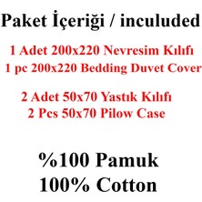 Valerium  Pamuklu Çift Kişilik Nevresim Kılıfı + 2 Yastık Kılıfı 3 Parça