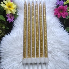 6 Adet  Parlak Simli Gold Mum 17  cm  Simli Gold Pasta Mumu Simli Gold Doğum Günü Mumu
