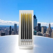 6 Adet  Gold Siyah Mum 16  cm  Parlak Mum Parlak Gold Siyah Pasta Mumu Doğum Günü Mumu