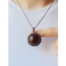 Doğal Taş Akik Doğal Taşlı Otantik Kadın Kolye 45 cm Zincirli EUK30A