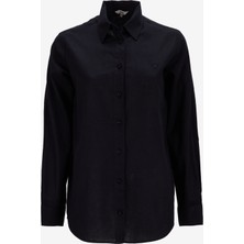 Jeep Relaxed Gömlek Yaka Düz Siyah Kadın Gömlek J5SL-GML7153