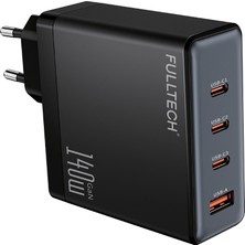 Fulltech FC68 140W Gan Hızlı Şarj Adaptörü | 1x Usb-A + 3x Usb-C Port | Pd Süper Hızlı Laptop ve Telefon Şarj Cihazı