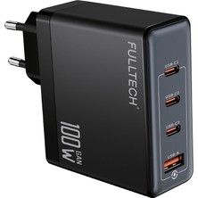 Fulltech FC24 100W Gan Hızlı Şarj Adaptörü | 3x Usb-C + 1x Usb-A Çoklu Port | Laptop & Telefon Uyumlu | Pd Power Delivery