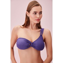 Suwen Elsa Tek Omuz Drapeli Parlak Bikini Üst