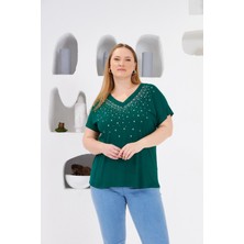 Rmg Yıldız Taş Baskılı Büyük Beden Tişört Zümrüt