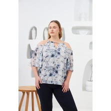 Yaka Zincirli Astarlı Büyük Beden Bluz Ekru