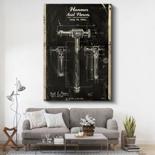 Çekiç - Klasik El Aleti Patent Çizimi Kanvas Tablo