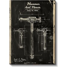 Çekiç - Klasik El Aleti Patent Çizimi Kanvas Tablo