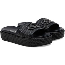Guess Kadın Lonney Siyah Logolu  Sandalet