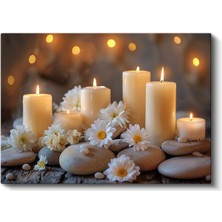 Huzur Köşesi - Mumlar ve Papatyalarla Meditasyon Kanvas Tablo
