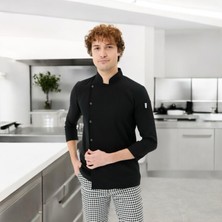 Chefpro Erkek Siyah Şef Ceketi Aşçı Kıyafeti