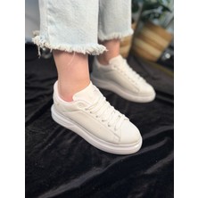 Günlük  Spor Ayakkabı Vegan Deri Bağcıklı Hafif Kalın Yüksek Taban Yürüyüş Sneaker 628