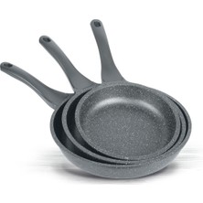 3 Granit Döküm Tava Seti 3’lü Gri - 20CM-24CM-28CM Siyah 24 cm Gri Granit Yapışmaz Taban Kz Granit