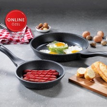 Krep Tava Famos Yanmaz Yapışmaz Döküm Tava Set 2 Parça Gri Siyah 20 x 25 Siyah Granit 2 Tr Yapışmaz