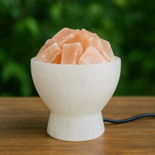Selenit Taşı Lamba – Işık Kasesi – Turuncu Küp Taşlı – 18  cm