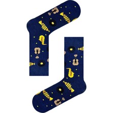 Carnaval Socks Müzikal Desenli Renkli Unisex Lacivert  Soket Çorap
