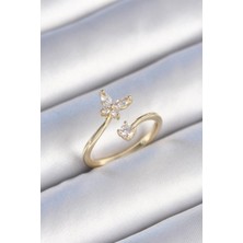 Gold Renk Zirkon Taşlı Kelebek Model Kadın Yüzük