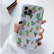 Samsung A7 2018 Uyumlu Küçük Kaktüs Desenli Şeffaf Telefon Kılıfı