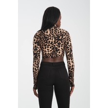 Leopar Desen Fermuarlı Bluz