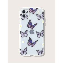 Xiaomi Redmi 5+ Plus Lila Kelebek Desenli Şeffaf Kılıf