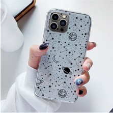 Oppo A5S/AX7/A12 Uyumlu Siyah Galaksi Desenli Şeffaf Telefon Kılıfı