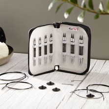 Balım Hobi Knitpro Karbonz Deluxe Değiştirilebilir Misinalı Kısa Uçlu Şiş Seti + Balım Örgü Evi Şiş Ölçer 41632